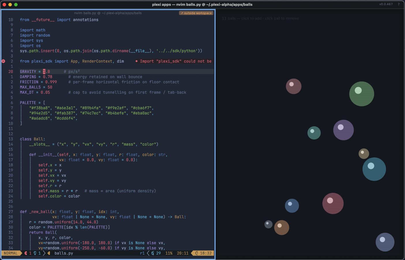 Plexi — code editor alongside a live app pane
